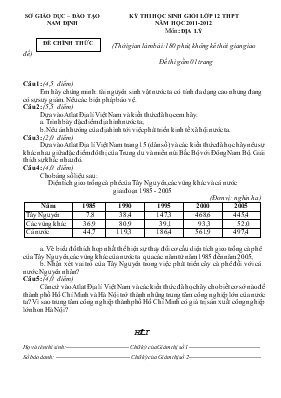 Kỳ thi học sinh giỏi lớp 12 thpt năm học 2011-2012 môn địa lý